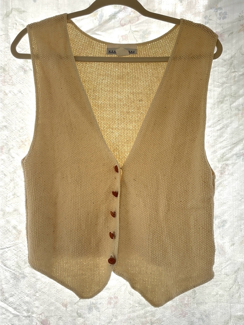 Women's Cream Knit Button-Front Vest